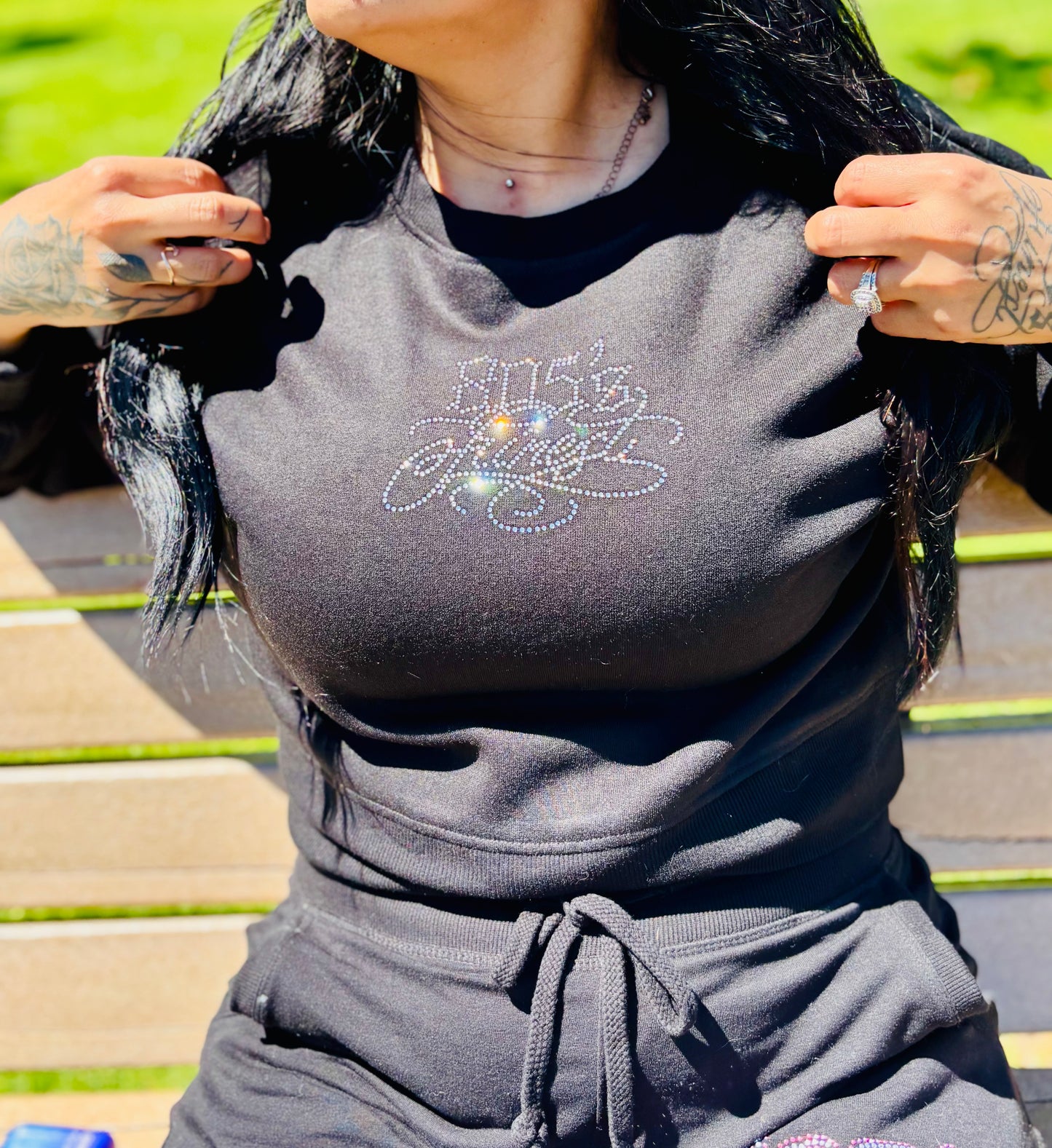 805’s Finest Rhinestone crew neck sweaters