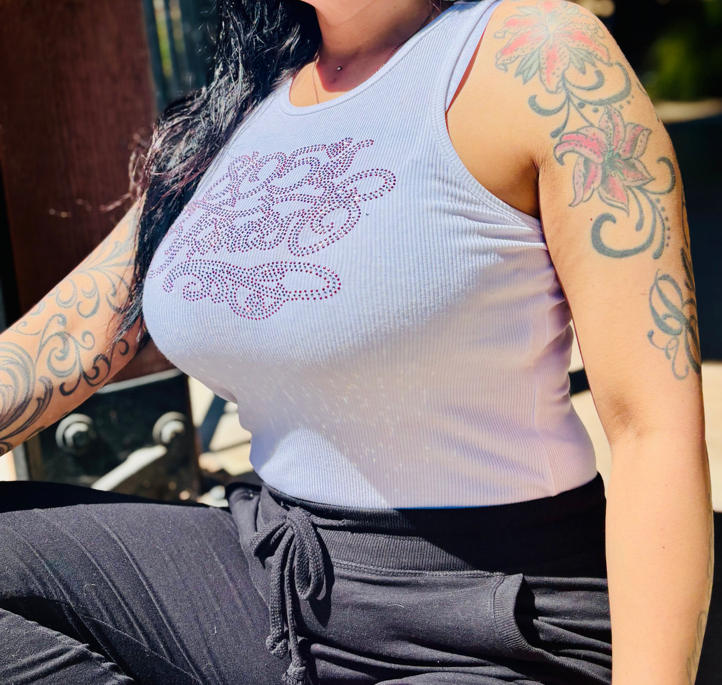 805’s Finest Pink Rhinestone Tank Top