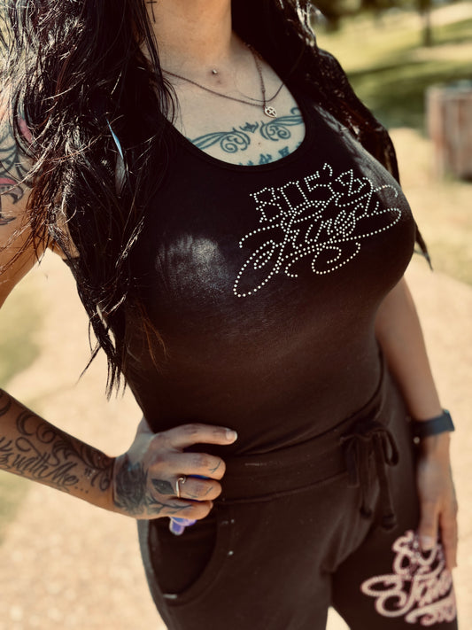 805’s Finest Black Rhinestone tank top