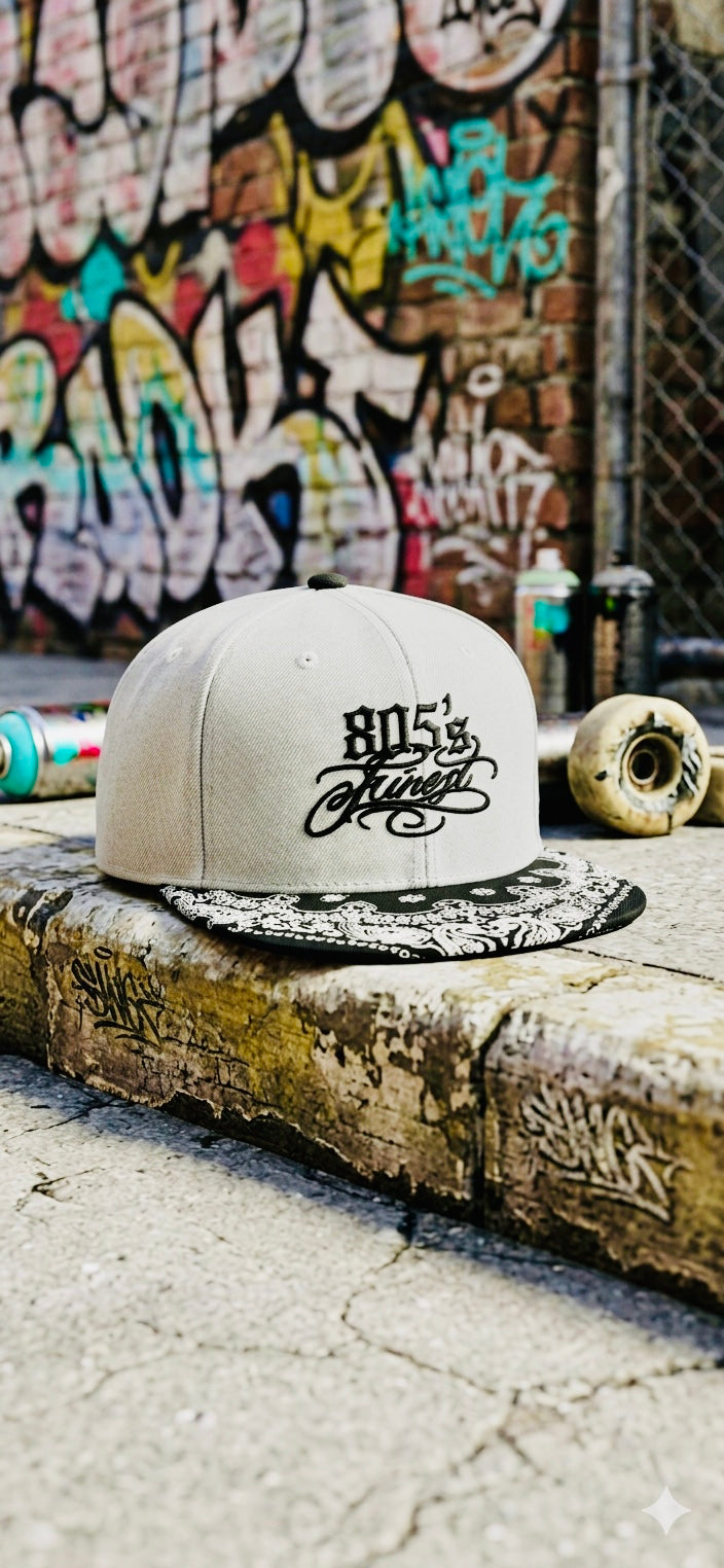 805’s Finest Grey bandana snap back hat