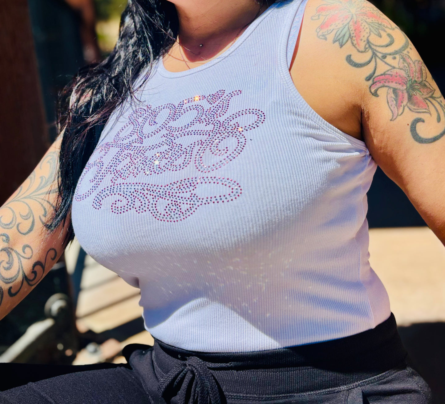 805’s Finest Pink Rhinestone Tank Top