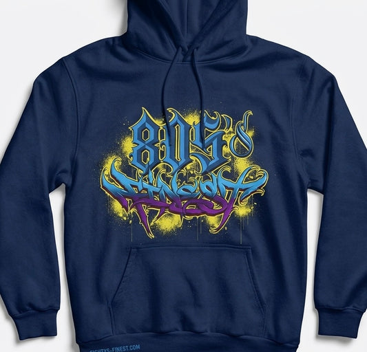 805’s Finest Graffiti style hoodie in navy blue